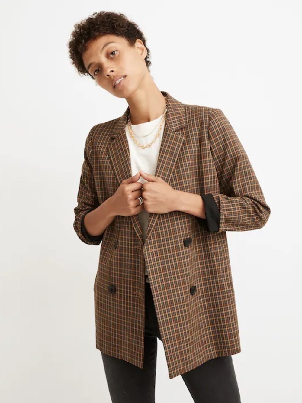 Madewell Caldwell Double-Breasted Blazer in Mandell Plaid M